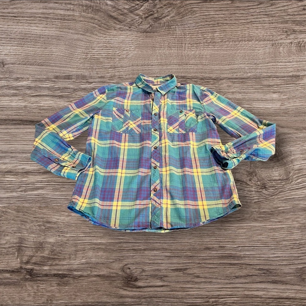 Warp and Weft Madras Plaid Button Up Cotton Shirt Size XL